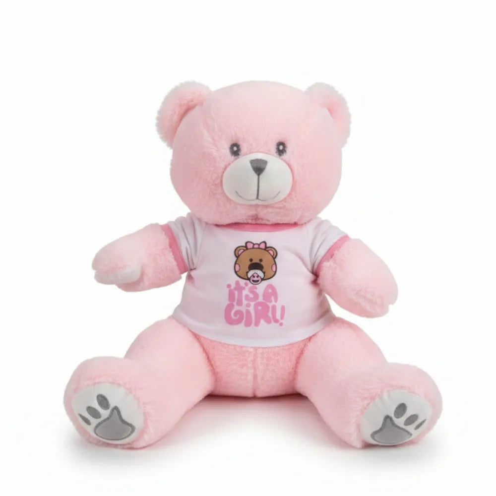 roze knuffel met tshirt -make a bear