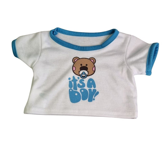It's a boy t-shirt voor knuffel - Make a bear Wit T-shirt voor knuffels met blauwe tekst: 'It's a Boy