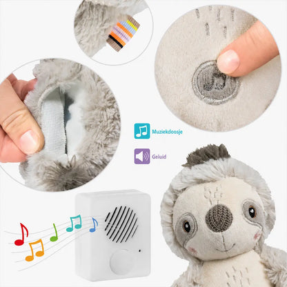 Details van luiaard knuffeldier met uitneembare geluidsmodule en huilsensor